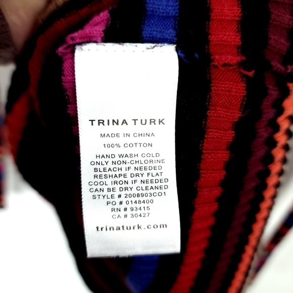 Trina Turk - Black & Multicolored Striped Ribbed Turtleneck size large - Picture 5 of 5